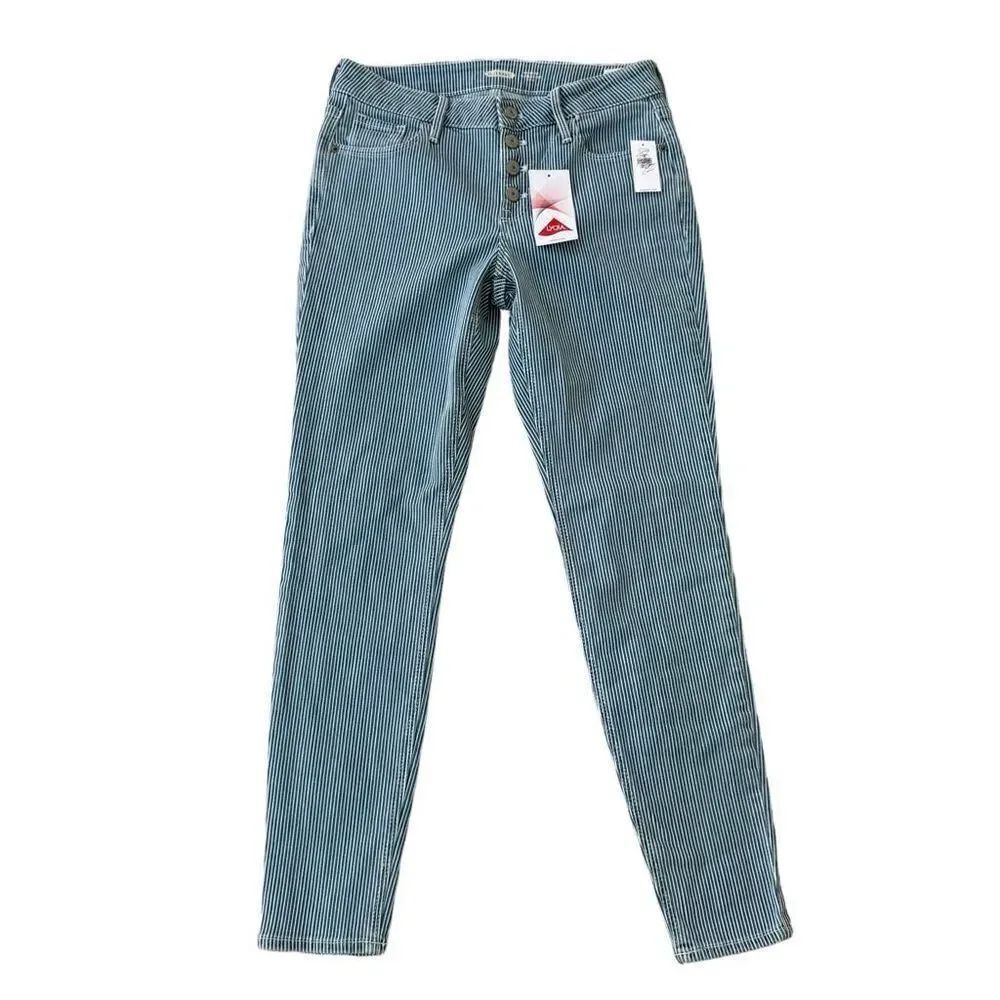 Old Navy Mid-Rise Button-Fly Railroad-Stripe Rockstar Super Skinny Jeans 4 NWT